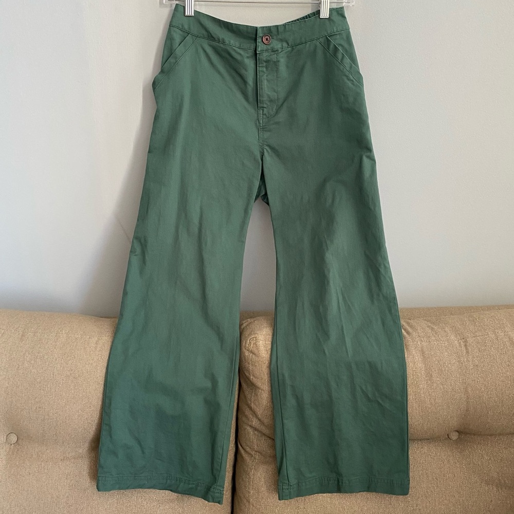 Pact Pants Wide Leg Crop Organic Green Stretch Waist
